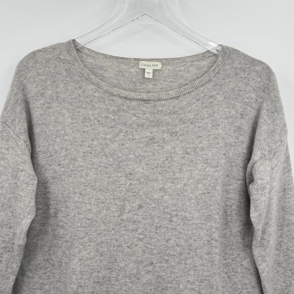 Garnet Hill sweater women's small 100% cashmere pullover crew ruffle hem gray - Picture 2 of 7